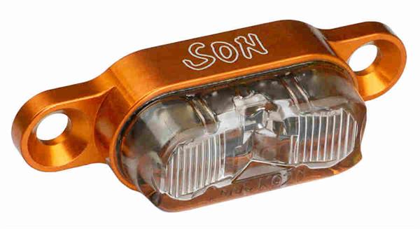 SON Rücklicht orange / klar für Gepäckträgermontage 50 mm Schraubenabstand SON Rücklicht orange / klar für Gepäckträgermontage 50 mm Schraubenabstand