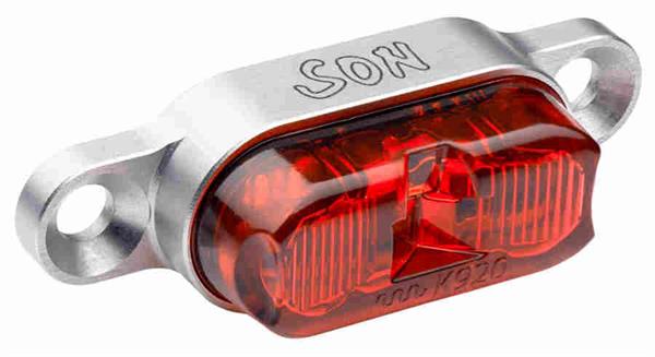 SON Rücklicht silber / rot für Gepäckträgermontage 50 mm Schraubenabstand