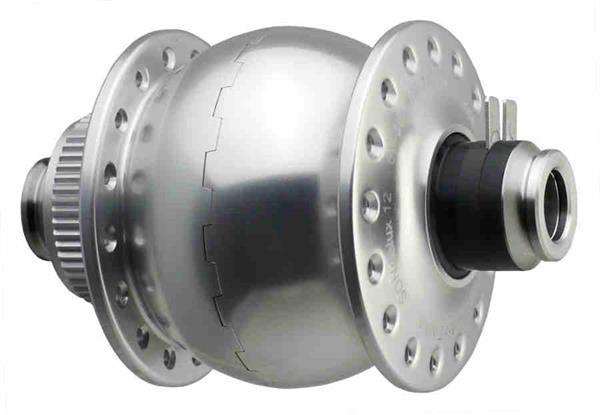 SON delux 12 Disc centerlock Hubdynamo silver anodized 32 hole (12x100mm) SON delux 12 Disc centerlock Hubdynamo silver anodized 32 hole (12x100mm)