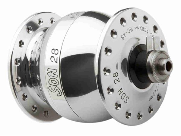 SON 28 Nabendynamo silber poliert 32 Loch 5 x 100 mm QR