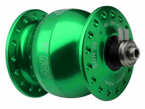 SON 28 Hub Dynamo green anodized 36 hole 5 x 100 mm QR SON 28 Hub Dynamo green anodized 36 hole 5 x 100 mm QR
