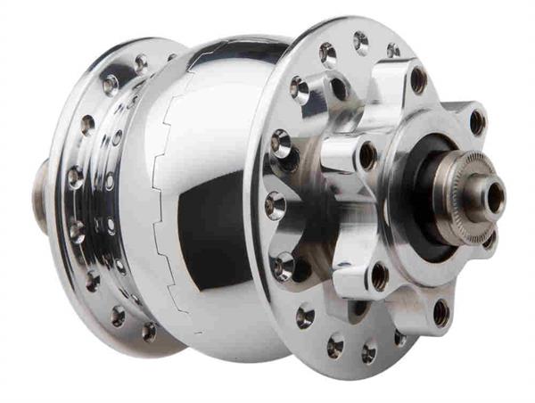 SON 28 Disc 6-Loch Nabendynamo silber poliert 36 Loch 5 x 100 mm QR