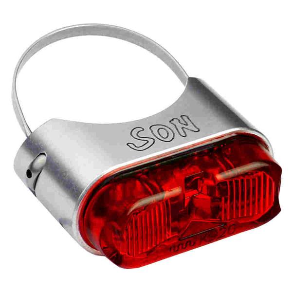 SON Rücklicht silber / rot für Sattelstützmontage Ø 26 bis 31.6 mm SON Rücklicht silber / rot für Sattelstützmontage Ø 26 bis 31.6 mm
