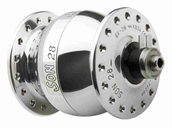 SON 28 Nabendynamo silber poliert 36 Loch 5 x 100 mm QR